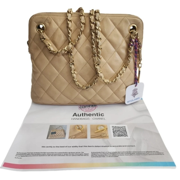 Authentic cream beige CHANEL matelasse quilted double chain shoulder bag - Picture 11 of 11